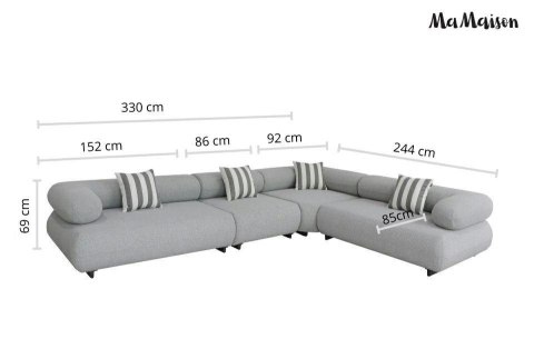 MaMaison sofa narożna ogrodowa ALEXANDER 4 szara (poduszki i pokrowiec w zestawie)