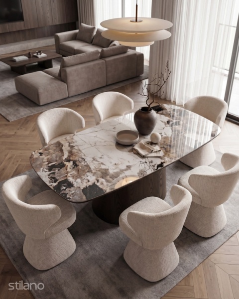 Zestaw do jadalni LANGFORD BEIGE - stół 200 cm i 6 krzeseł