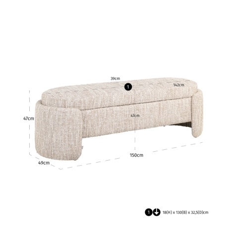 RICHMOND ławka Cupid ze schowkiem beżowa - beige angora