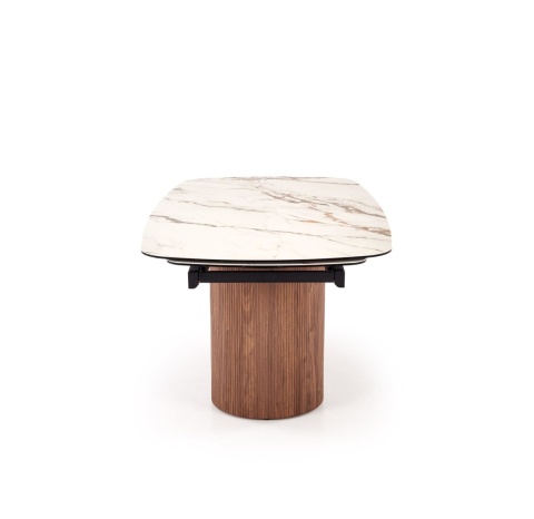 FLAVOR stół rozkładany 200/300 cm - ceramika beżowy marmur / orzechowy ryflowany