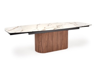 FLAVOR stół rozkładany 200/300 cm - ceramika beżowy marmur / orzechowy ryflowany