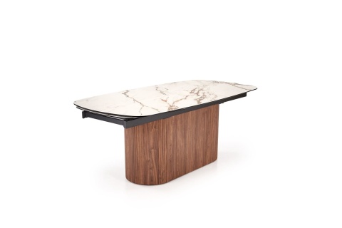 FLAVOR stół rozkładany 200/300 cm - ceramika beżowy marmur / orzechowy ryflowany