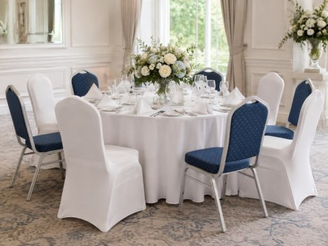 Zestaw 2 krzeseł bankietowych ARES niebieski + 2 pokrowce WEDING białe