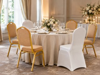 Zestaw 2 krzeseł bankietowych HERA beżowy + 2 pokrowce WEDING białe