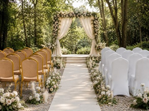 Zestaw 2 krzeseł bankietowych HERA beżowy + 2 pokrowce WEDING białe