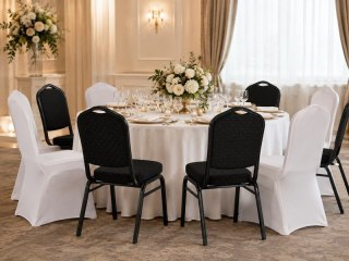 Zestaw 2 krzeseł bankietowych HERON czarny + 2 pokrowce WEDING białe