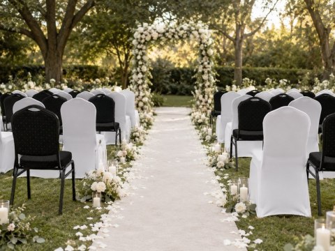 Zestaw 2 krzeseł bankietowych HERON czarny + 2 pokrowce WEDING białe