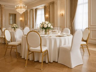 Zestaw krzesło bankietowe HESTIA białe + pokrowiec WEDING biały