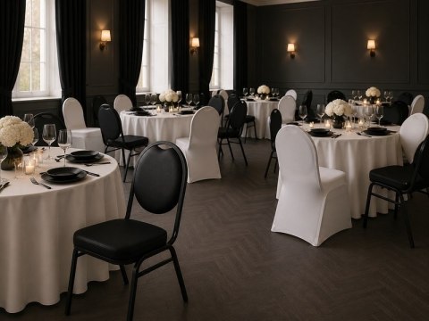 Zestaw 6 krzeseł bankietowych HEBE + 6 pokrowców WEDING