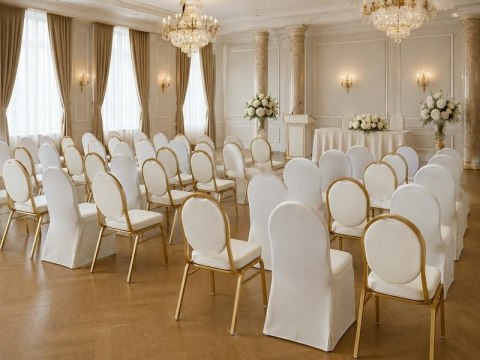 Zestaw 6 krzeseł bankietowych HESTIA + 6 pokrowców WEDING