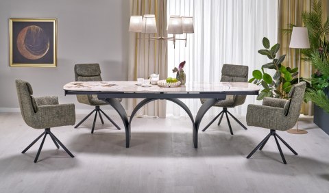 ALTER stół owalny, blat - beżowy marmur, nogi - czarny