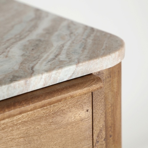 Komoda wysoka z szufladami DREUX - naturalny marmur / drewno mango