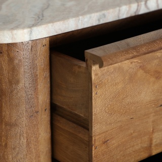 Komoda wysoka z szufladami DREUX - naturalny marmur / drewno mango