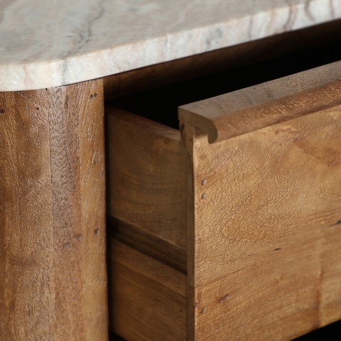 Komoda wysoka z szufladami DREUX - naturalny marmur / drewno mango