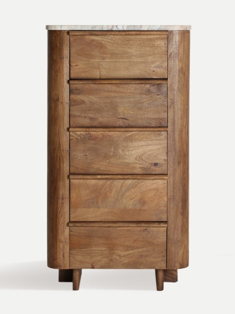 Komoda wysoka z szufladami DREUX - naturalny marmur / drewno mango