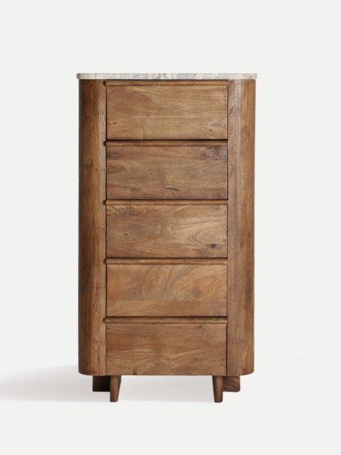 Komoda wysoka z szufladami DREUX - naturalny marmur / drewno mango