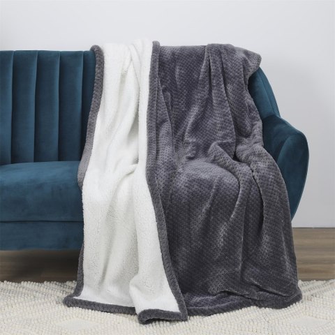 Koc Sherpa szary 180x220cm gruby pikowany Koc Sherpa szary 180x220cm gruby pikowany