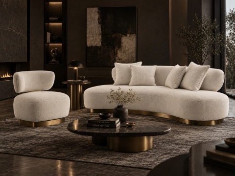 Sofa Nua N71-1 - ecru / szczotkowane złoto