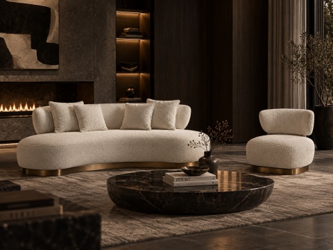 Sofa Nua N71-1 - ecru / szczotkowane złoto
