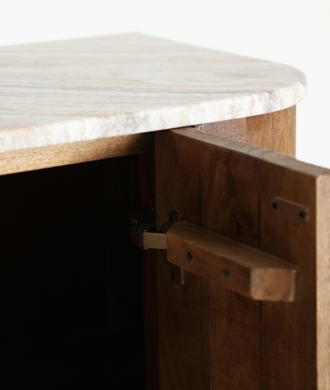 Komoda 2-drzwiowa DREUX 85 - naturalny marmur / drewno mango