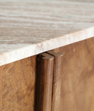 Komoda 2-drzwiowa DREUX 85 - naturalny marmur / drewno mango