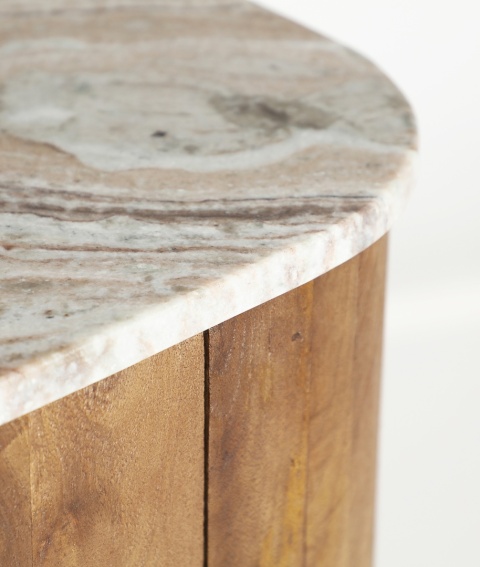 Komoda 2-drzwiowa DREUX 85 - naturalny marmur / drewno mango