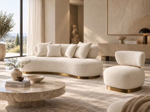 Sofa Nua N71-1 - ecru / szczotkowane złoto