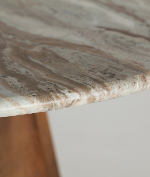 Stół jadalniany okrągły DREUX 130 - naturalny marmur / drewno mango