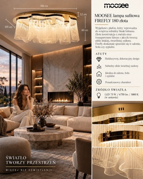 MOOSEE lampa sufitowa / plafon FIREFLY 180 złota