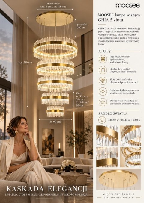 MOOSEE lampa wisząca GHIA 5 złota
