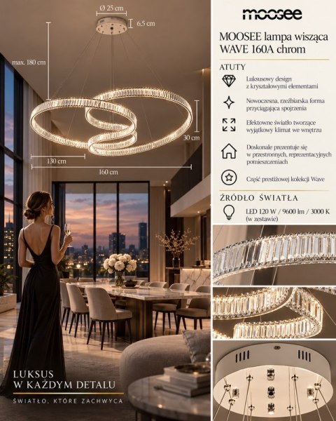 MOOSEE lampa wisząca WAVE 160A chrom