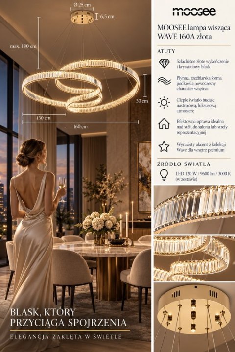 MOOSEE lampa wisząca WAVE 160A złota