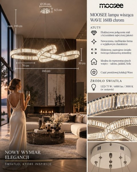 MOOSEE lampa wisząca WAVE 160B chrom