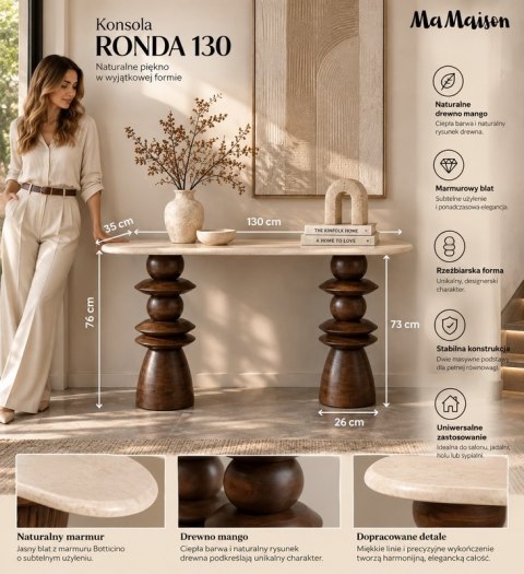 MaMaison konsola RONDA 130 drewno mango / marmur