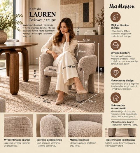 MaMaison krzesło LAUREN beżowe / taupe