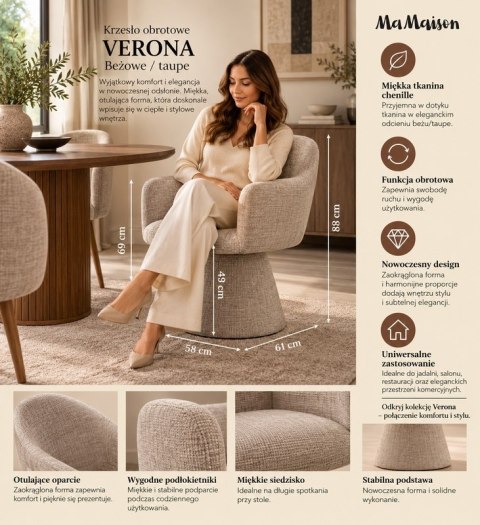 MaMaison krzesło obrotowe VERONA beżowe / taupe