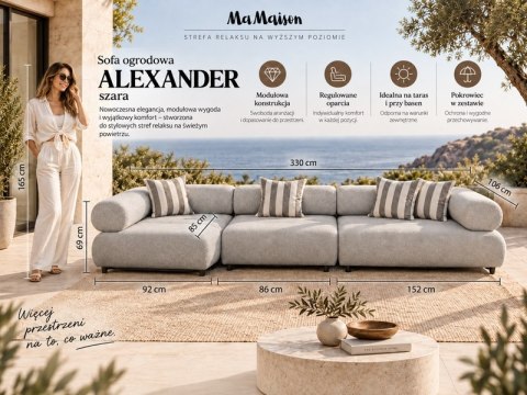 MaMaison sofa ogrodowa ALEXANDER szara (poduszki i pokrowiec w zestawie)