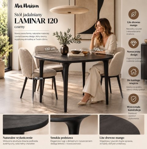 MaMaison stół jadalniany LAMINAR 120 czarny / drewno