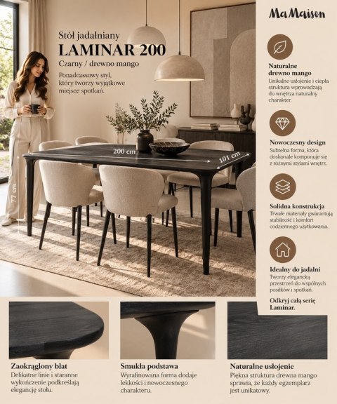 MaMaison stół jadalniany LAMINAR 200 czarny / drewno