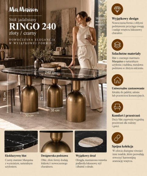 MaMaison stół jadalniany RINGO 240 złoty / czarny