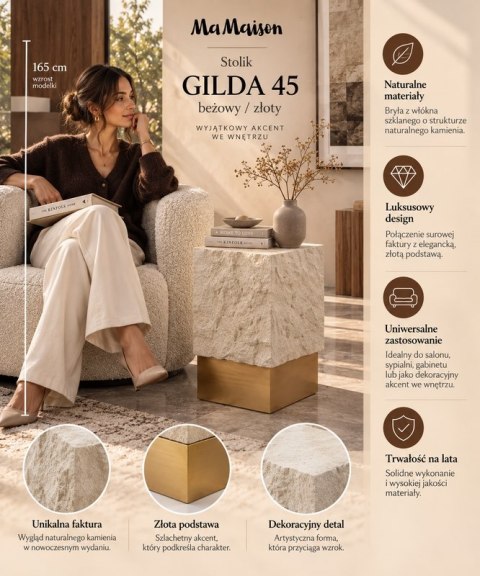MaMaison stolik GILDA 45 beżowy / złoty