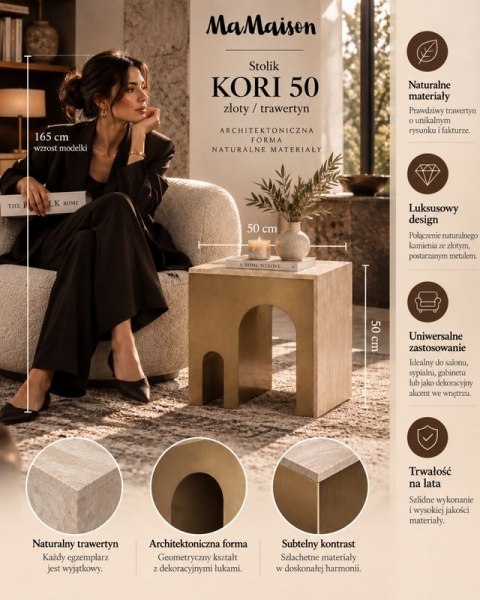 MaMaison stolik KORI 50 złoty / trawertyn