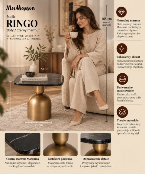 MaMaison stolik RINGO 50 złoty / czarny marmur