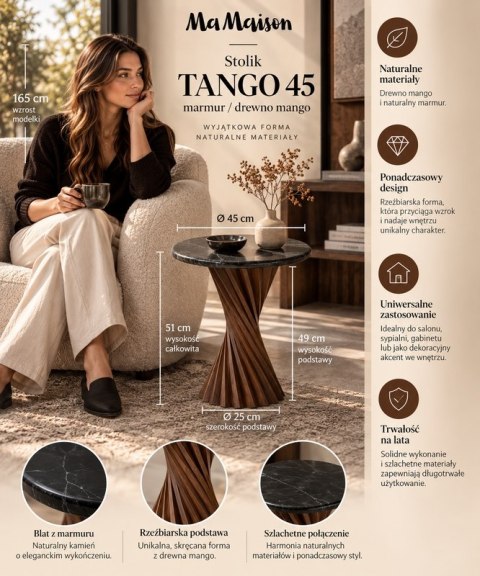 MaMaison stolik TANGO 45 marmur / drewno mango