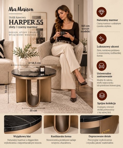 MaMaison stolik kawowy HARPER 55 złoty / czarny marmur