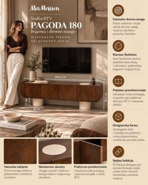 MaMaison szafka RTV PAGODA 180 brązowa / drewno mango