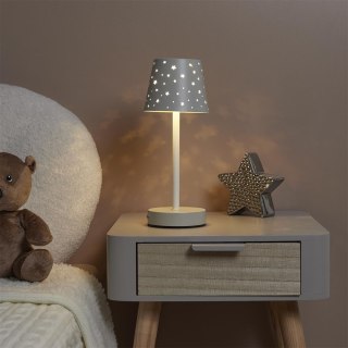 Lampa stołowa ładowana z ażurowymi gwiazdkami biała