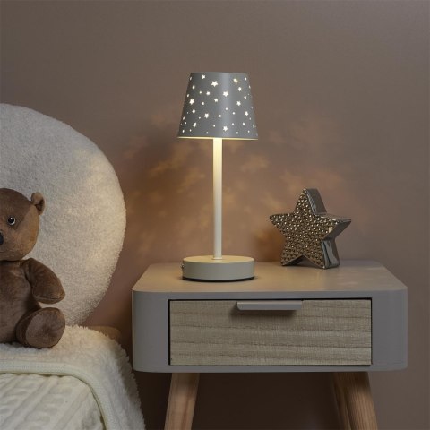 Lampa stołowa ładowana z ażurowymi gwiazdkami biała