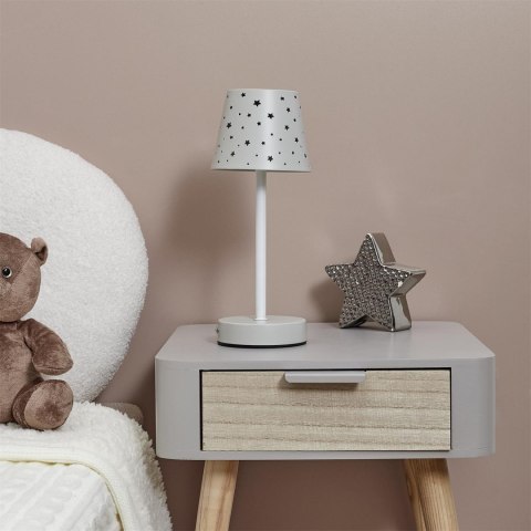 Lampa stołowa ładowana z ażurowymi gwiazdkami biała