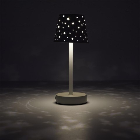 Lampa stołowa ładowana z ażurowymi gwiazdkami biała